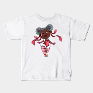 Cute Christmas chibi girl with natural hair Kids T-Shirt